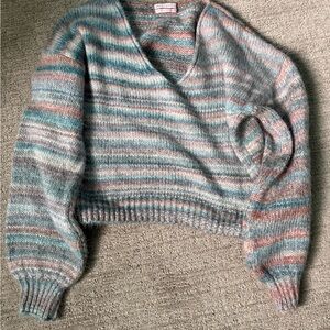 Urban Outfitters Pastel Striped V-Neck Sweater